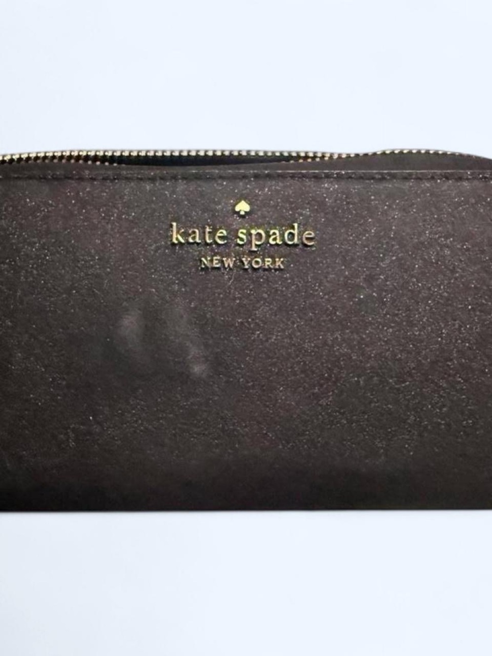 kate spade brown leather zip wallet with gold logo